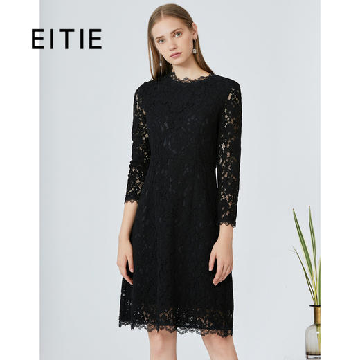 EITIE爱特爱品牌女装秋季时尚修身高腰圆领蕾丝连衣裙5807543 商品图1