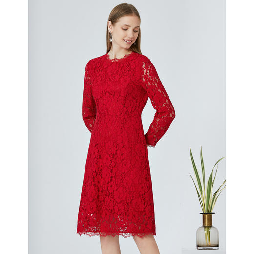 EITIE爱特爱品牌女装秋季时尚修身高腰圆领蕾丝连衣裙5807543 商品图2