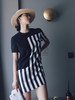 AtelierMissLu-「复古大气场」 藏青条纹复古宽身裙-0000619 商品缩略图1