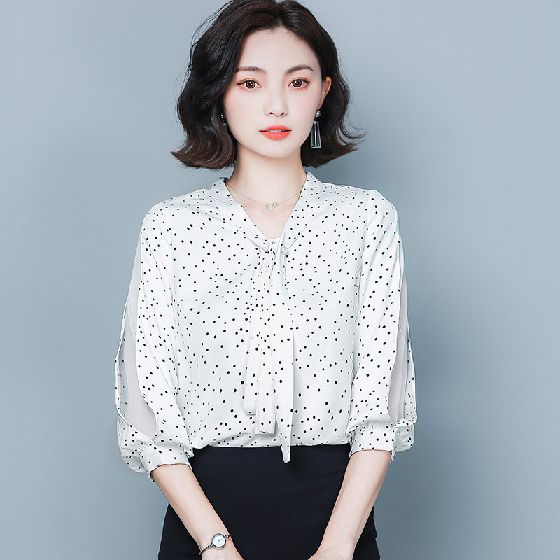 ahm  adyc8519波点雪纺衫女短袖时尚宽松大码
