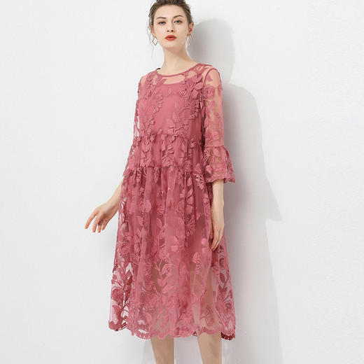JRY-7665F2胖mm大码新款宽松时尚蕾丝刺绣连衣裙 商品图1
