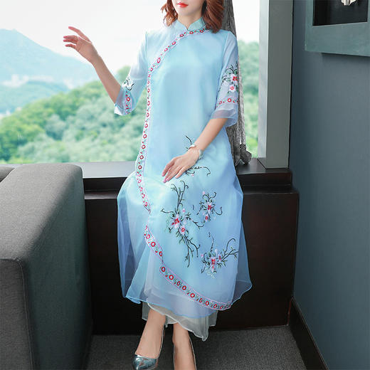 OGFYT-5183宽松大码小立领重工刺绣复古名族风长裙 商品图1