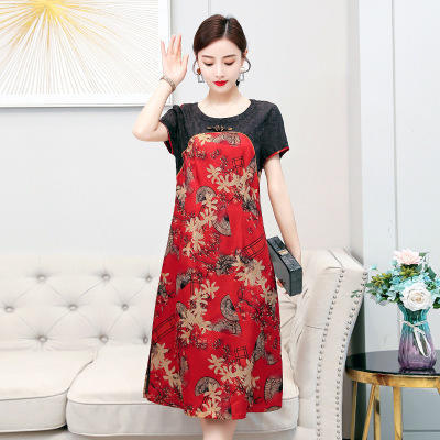 AHM-1318 2020夏季新款印花妈妈裙气质减龄中长裙修身显瘦遮肚连衣裙 商品图3