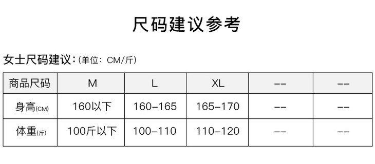 女尺码表M-XL