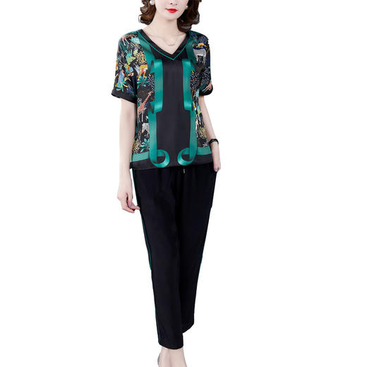 AHM-qyy9820夏新款贵夫人时尚印花T恤+小脚哈伦裤两件套 商品图4