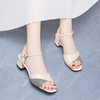 ZBMY-TM-618480075770新款时尚气质真皮一字扣中粗跟百搭凉鞋 商品缩略图1
