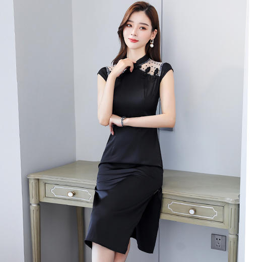 AHM-yk6317新品复古中长款时尚名媛气质修身显瘦连衣裙 商品图1