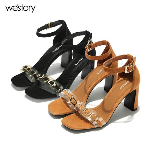 westory高跟胶片一字带凉鞋百搭W282G60301 商品图1
