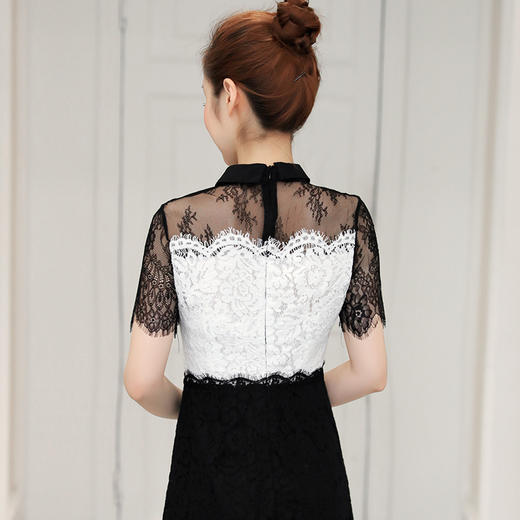 QYYS-S13045唐嫣同款  韩版气质时尚拼接蕾丝短袖修身连衣裙 商品图4