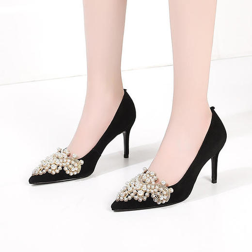 OLD-0D20新款时尚性感尖头珍珠浅口百搭细高跟鞋 商品图3