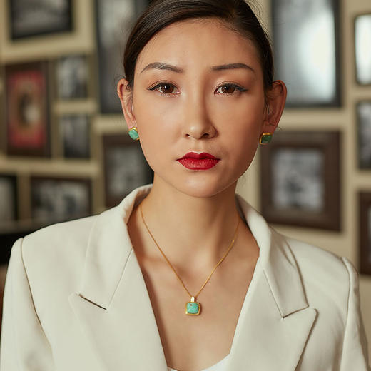 醍醐 思金拉措系列 藏式方型天然松石耳饰 气质耳钉 925银 商品图1