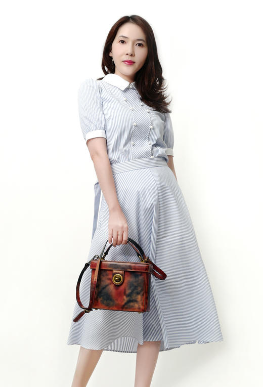 泡泡袖借肩翻领拼色上衣 商品图0