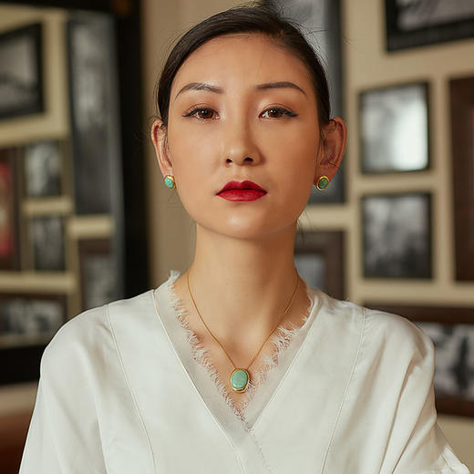 醍醐 思金拉措系列 藏式椭圆天然松石耳饰 气质耳钉 925银 商品图4