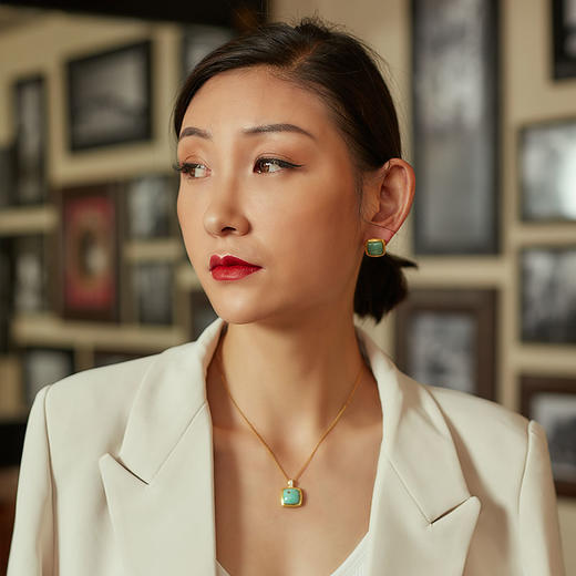 醍醐 思金拉措系列 藏式方型天然松石耳饰 气质耳钉 925银 商品图2