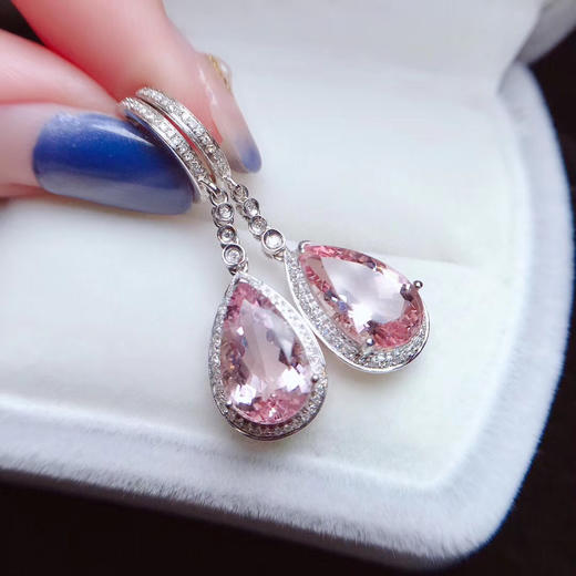 【摩根石耳环】秒杀-不议价!天然摩根石耳环 18k金镶嵌钻石水滴切割!