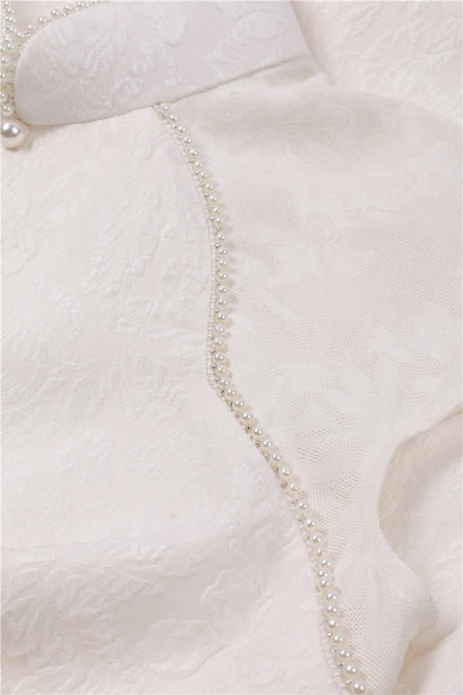 荷言HEYEN 玉殿春 白色真丝提花冠乐绉+玉兰手工刺绣+珍珠装饰 商品图6