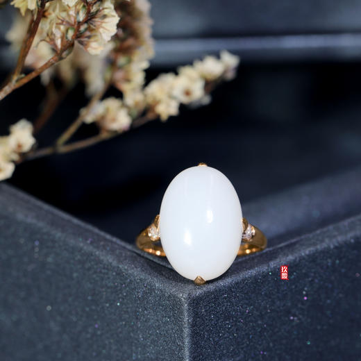 18K玫瑰金白玉大蛋面戒指-四面爪镶 /蛋面13*18mm（圈口请备注留言） 商品图2