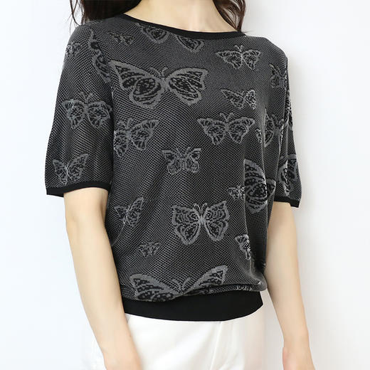 SM-A16093夏新款高端气质上衣女欧根纱刺绣蝴蝶ins潮T恤 商品图0