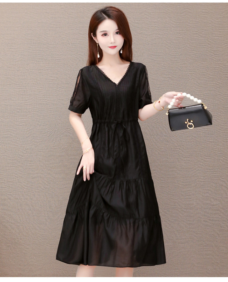 ywe tyh206049天丝短袖连衣裙女中长款过膝大码