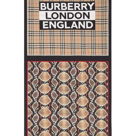 现货burberry巴宝莉 20ss 豹纹格纹印花 100%蚕丝围巾 210*70cm 国内