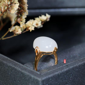 18K玫瑰金和田玉（白玉)镶钻戒指--凤羽  /蛋面13*18mm（戒圈请留言备注）