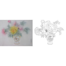 王震工笔没骨花鸟画白描底稿-《春梦》斗方小品册页-多种白描尺寸可选-WZ37