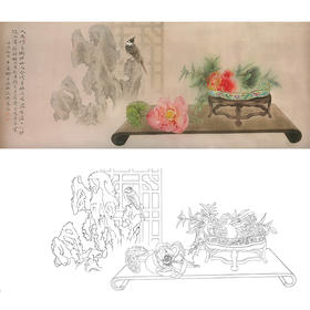 王震横幅工笔没骨花鸟画白描底稿-《正是寻芳处》-多种白描尺寸可选-WZ45