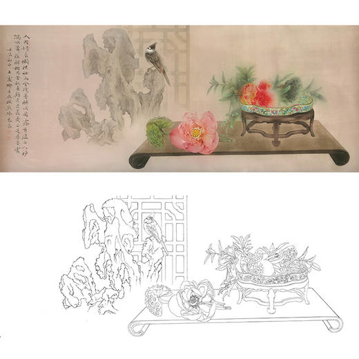 王震横幅工笔没骨花鸟画白描底稿-《正是寻芳处》-多种白描尺寸可选-WZ45 商品图0