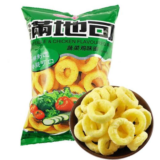 满地可 75g/袋 口味 满地可蔬菜鸡味圈 一品鱿鱼圈 8090 经典怀旧零食 膨化 薯片 休闲 办公室零食品 商品图1