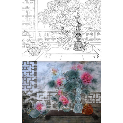 王震横幅工笔没骨花鸟画白描底稿-《清梦流年花依旧》-多种白描尺寸可选-WZ36 商品图0