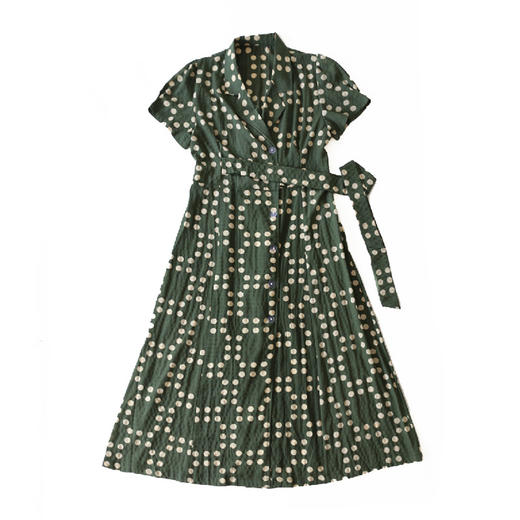 米马成衣 复古苏联布拉吉绿色波点连衣裙 特别适合梨形身材同学 商品图4