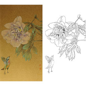 王震竖幅工笔没骨花鸟画白描底稿-《曾照彩云归》-多种白描尺寸可选-WZ48