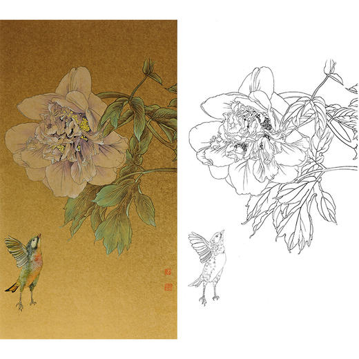 王震竖幅工笔没骨花鸟画白描底稿-《曾照彩云归》-多种白描尺寸可选-WZ48 商品图0