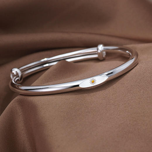 KKY-JYJ232小雏菊万足银手镯 生日礼物正品实心圆棍银镯子 商品图1