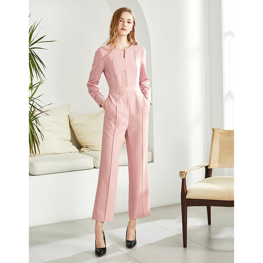 EITIE爱特爱秋季新款时尚通勤职业挂脖V领高腰显瘦连体裤女6007737 商品图1