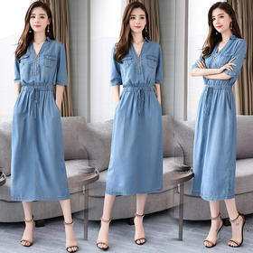 YYM-588新品时尚气质收腰中长款牛仔裙