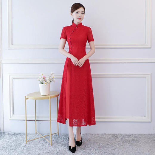 ZA-凤仙小清新蕾丝长款改良旗袍裙 商品图1