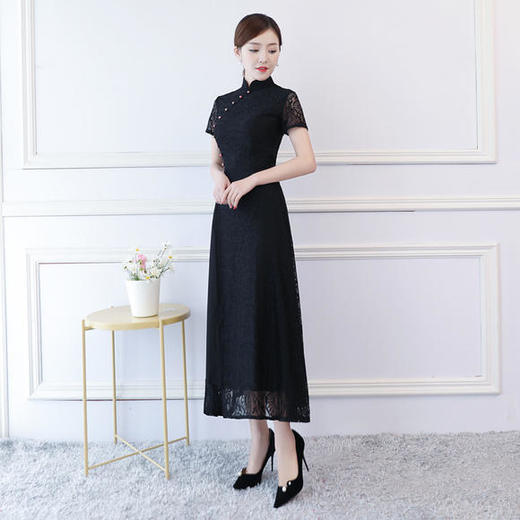 ZA-凤仙小清新蕾丝长款改良旗袍裙 商品图0