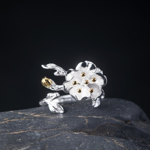 S925银，时尚个性简约气质海棠花开口戒指YM-JZ12243 商品图0