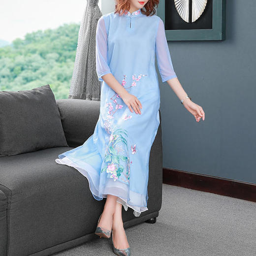 YFN-1079 2020新款刺绣宽松A字连衣裙 商品图1