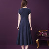 WXY-W-XY-1300真丝  新款V领高贵阔太太中年女士韩版简约A字裙 商品缩略图1