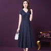 WXY-W-XY-1300真丝  新款V领高贵阔太太中年女士韩版简约A字裙 商品缩略图0