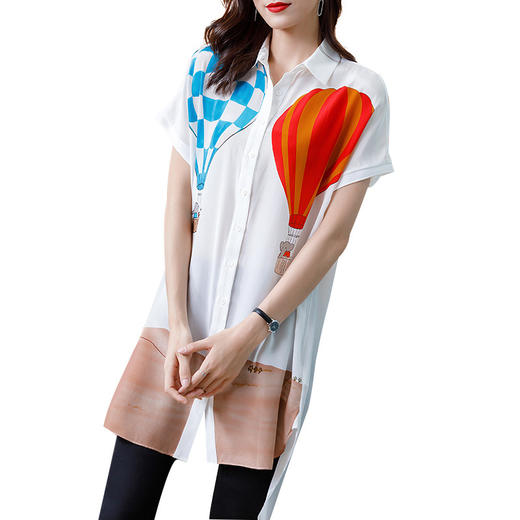 SS-06-2202真丝  上衣短袖气球印花新款宽松半袖衬衫 商品图4