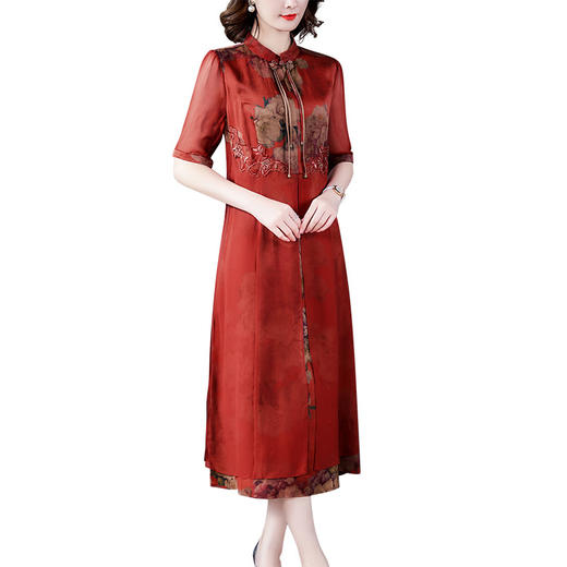 AHM-yqwl5865中式盘扣时尚气质优雅水滴领短袖旗袍裙 商品图4