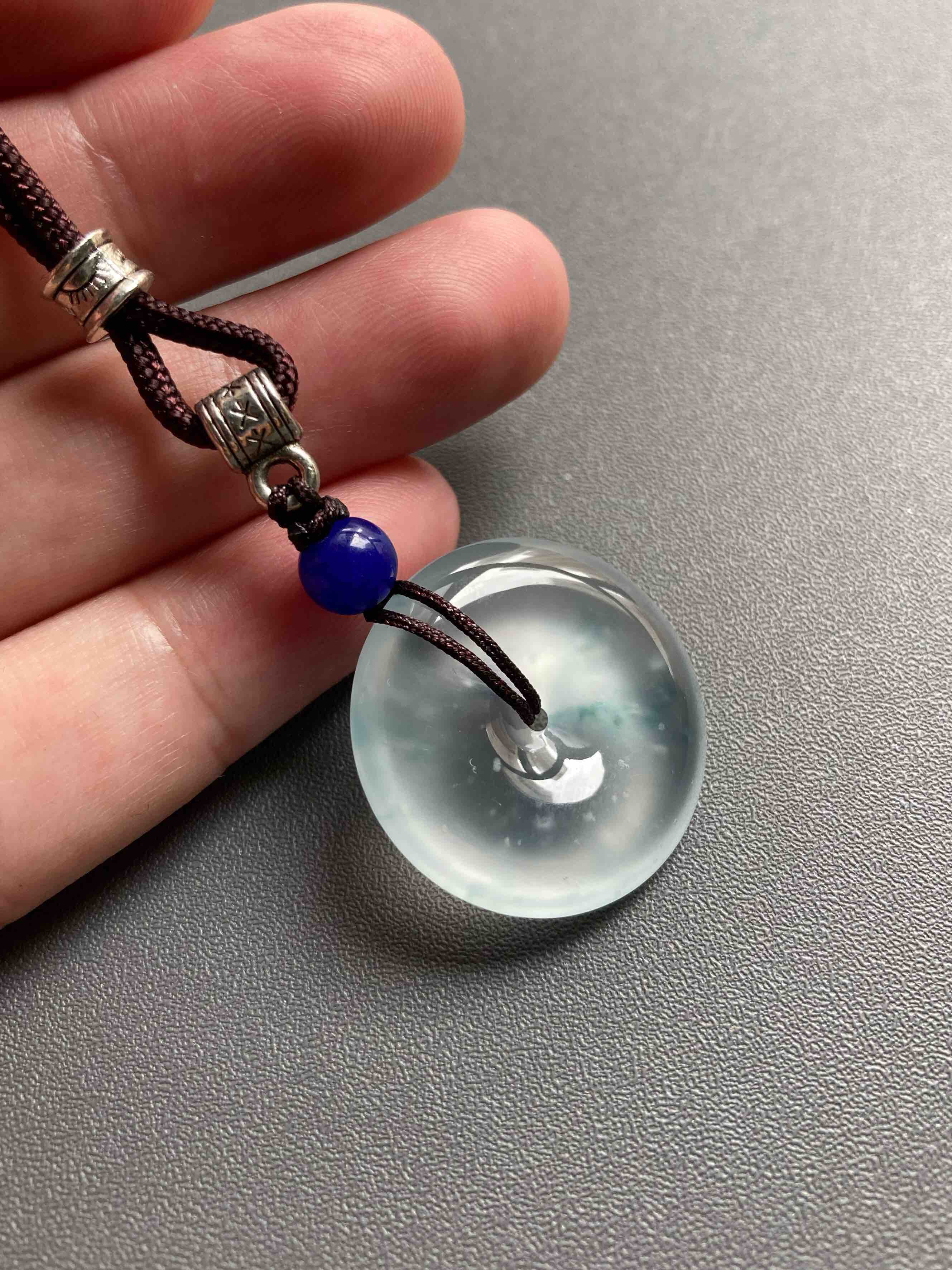 玻璃种雪花棉厚庄飘花翡翠平安扣