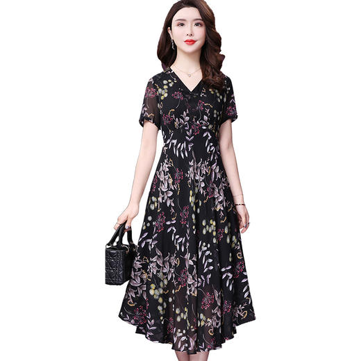 WXY-W-HF-081Y真丝2020新款V领印花短袖长款过膝沙滩裙 商品图2