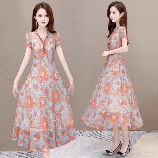 YWE-TB-MLN8025新款过膝中长款印花连衣裙 商品图1