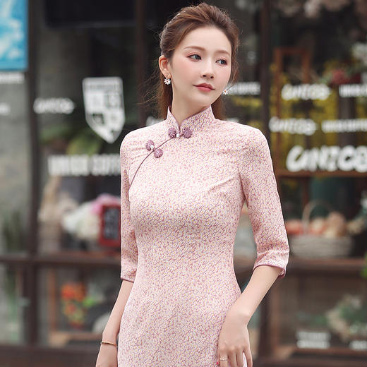 XGT-Q2322新款改良优雅日常碎花中长款民国风旗袍裙 商品图3