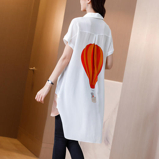 SS-06-2202真丝  上衣短袖气球印花新款宽松半袖衬衫 商品图1