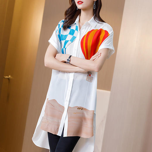 SS-06-2202真丝  上衣短袖气球印花新款宽松半袖衬衫 商品图2